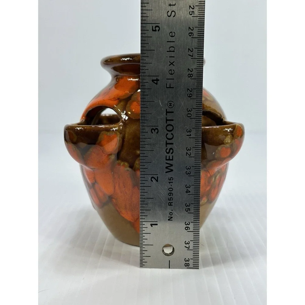 VTG Bar Harbor Maine Drip‎ Glazed Pottery Orange Brown Strawberry Planter Vase